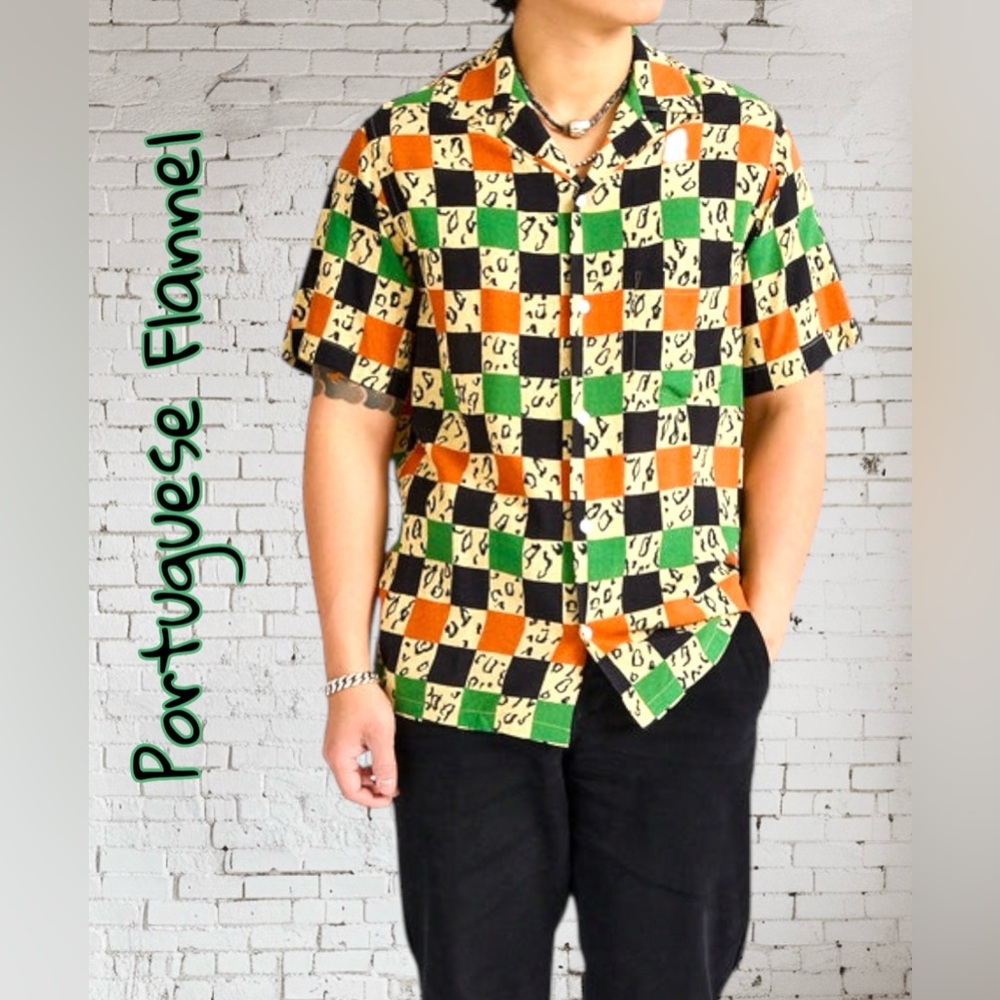 Portuguese Flannel Men’s Checkered Chita Shirt in Animal Print - Size L